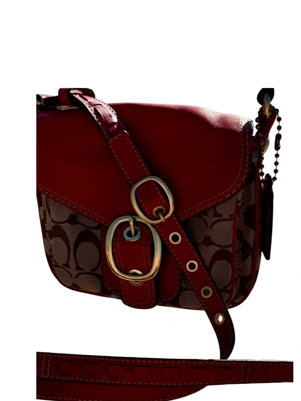 Vintage Y2K Coach Bleecker Legacy Flap Bag Signature Canvas Red Orange 11434